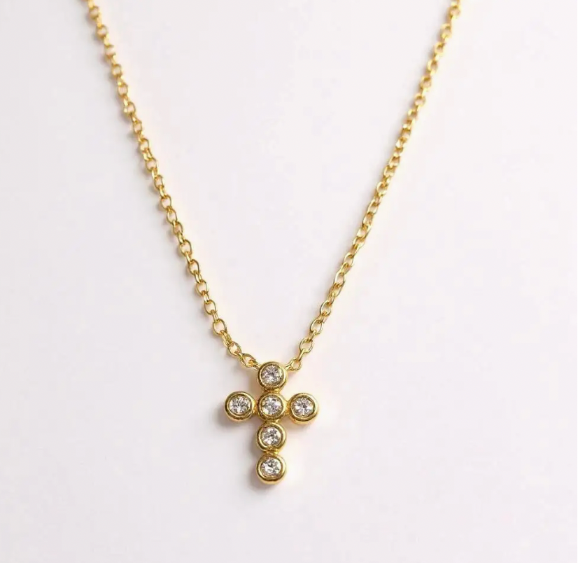 Baby Cross Necklace-Gold and Diamond
