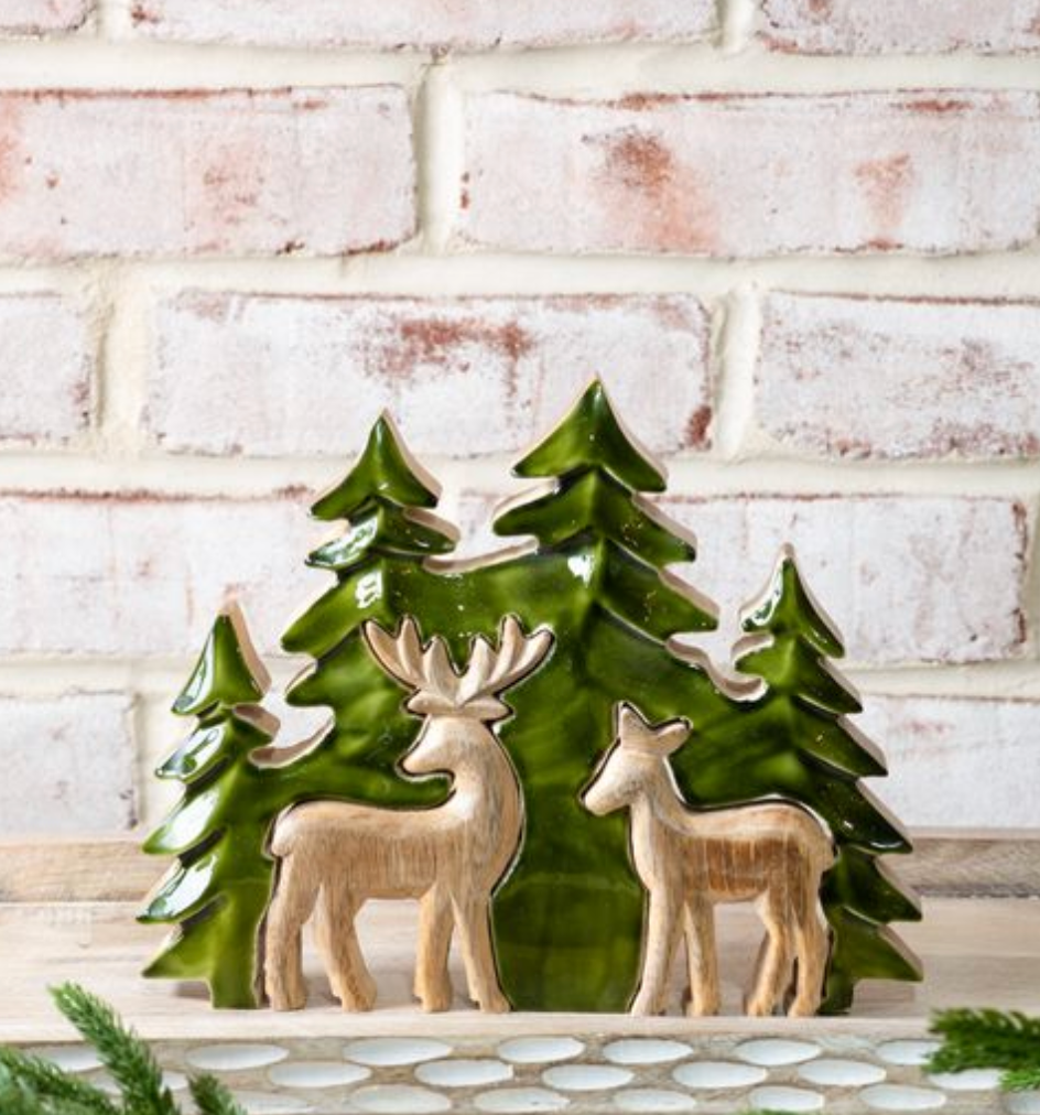 WOOD TREES W/ 2 CUT DEER