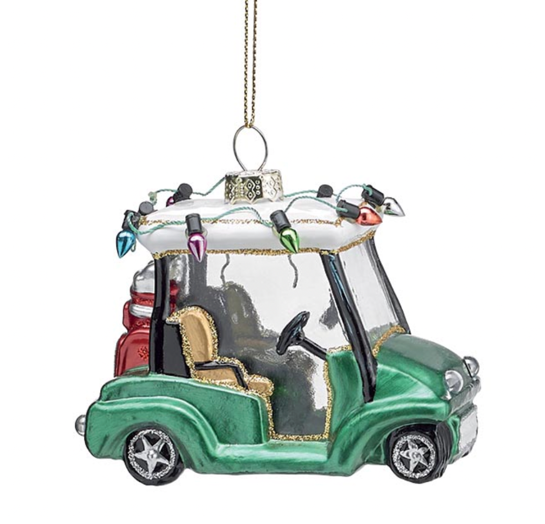 ORNAMENT GLASS GOLF CART WITH CMAS LIGHT