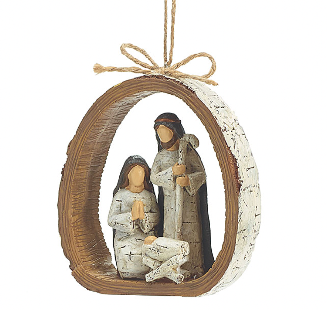 BIRCH BARK RING HOLY FAMILY ORNAMENT