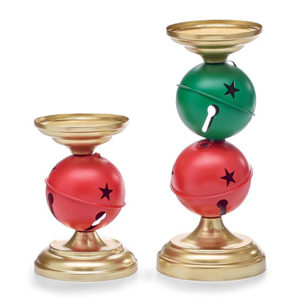 TIN JINGLE BELL SHAPE CANDLEHOLDERS