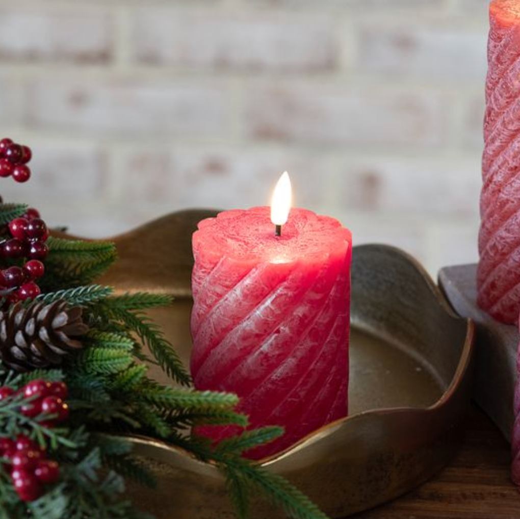 4" LED RED TWIST PILLAR CANDLE