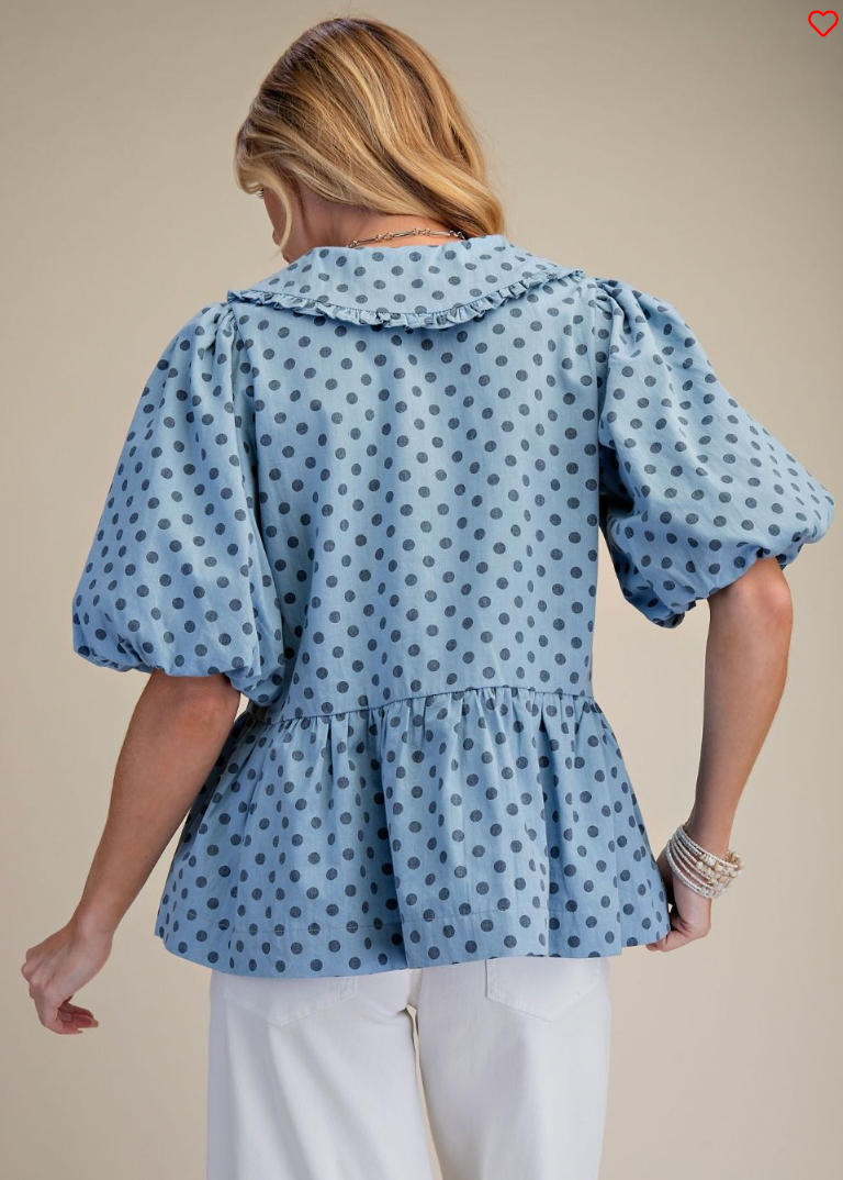 BUBBLE SLVS WASHED DENIM TOP