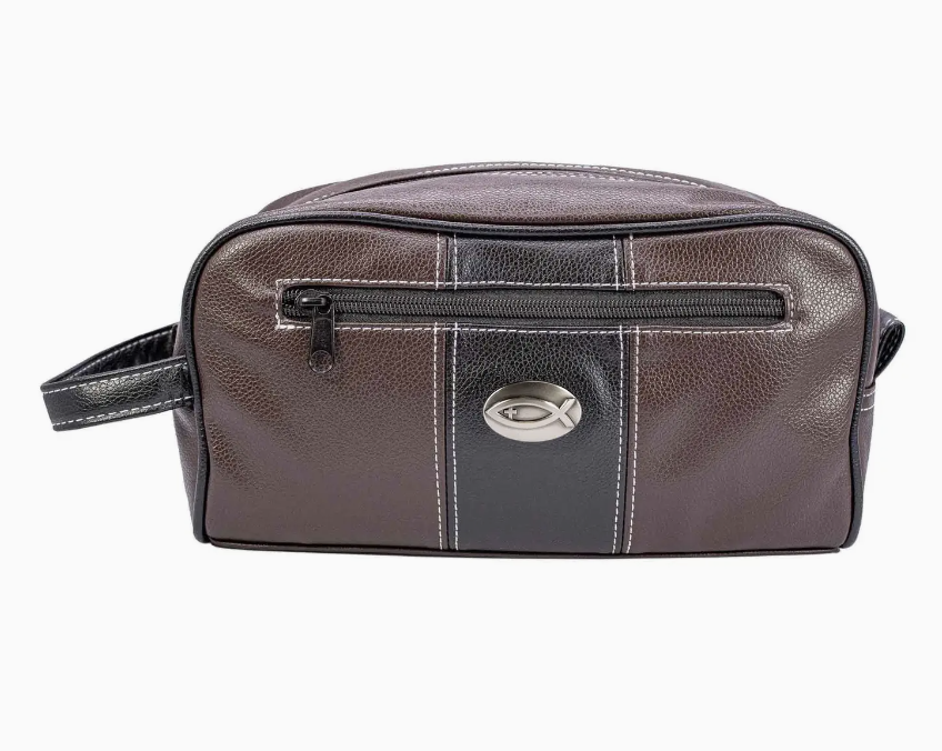 Jesus Fish Men’S Brown Pebble Toiletry Bag