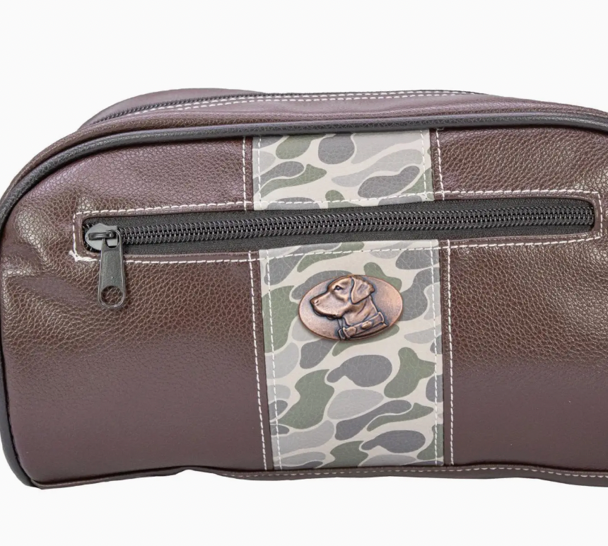 Lab Brown Pebble Old School Camo Men's Toiletry Dopp Bag-Green Camo