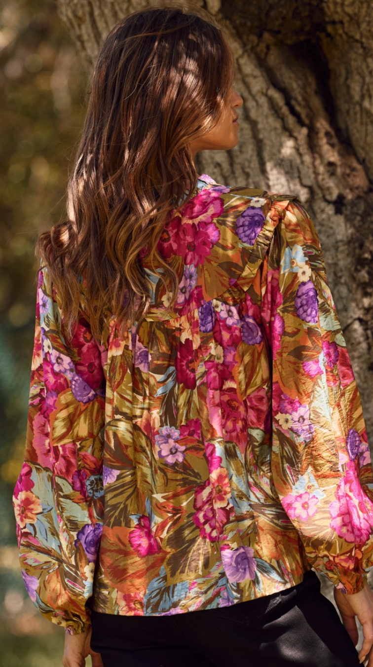 Floral Balloon Sleeve Blouse