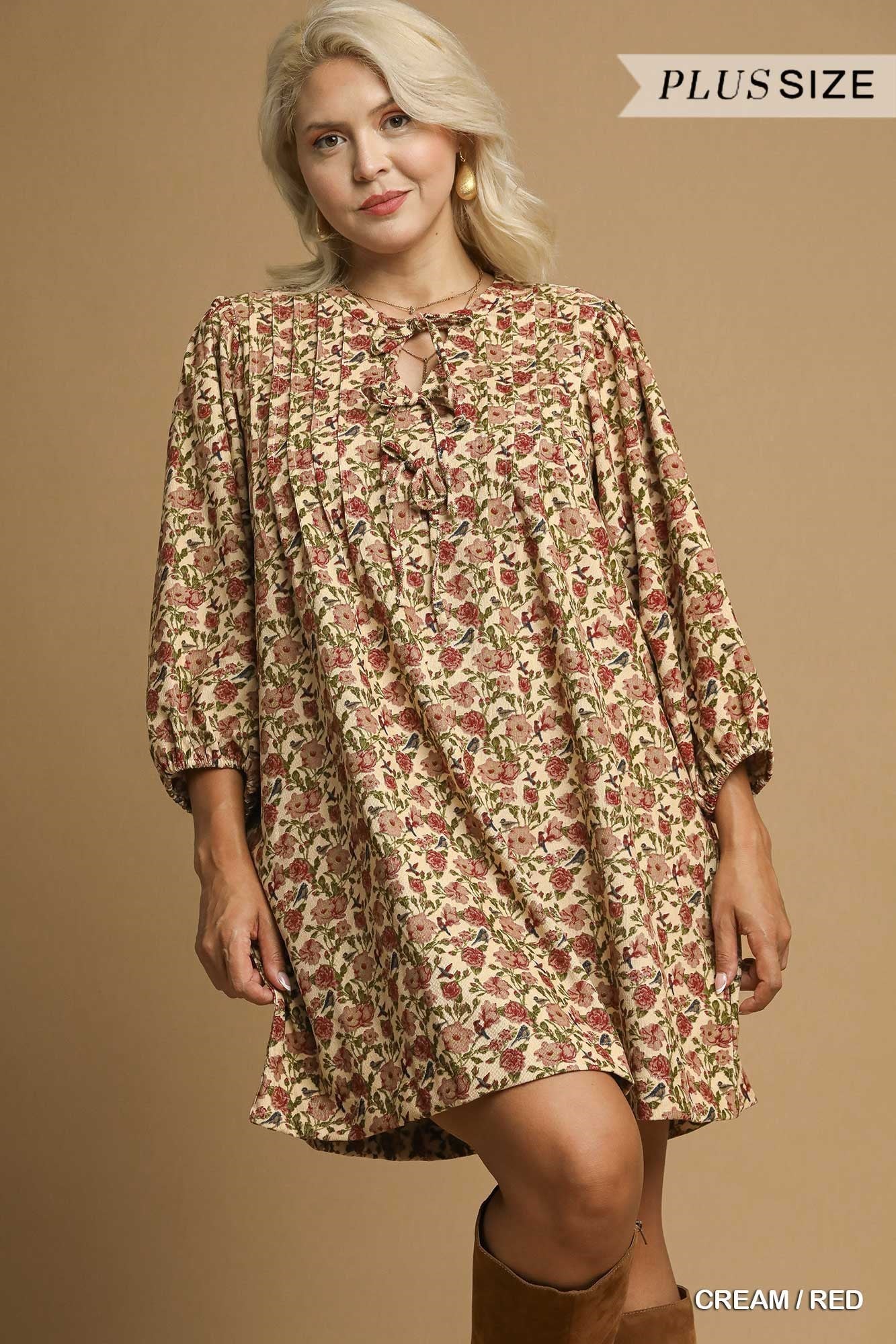 Floral Tie-Neck Babydoll Dress