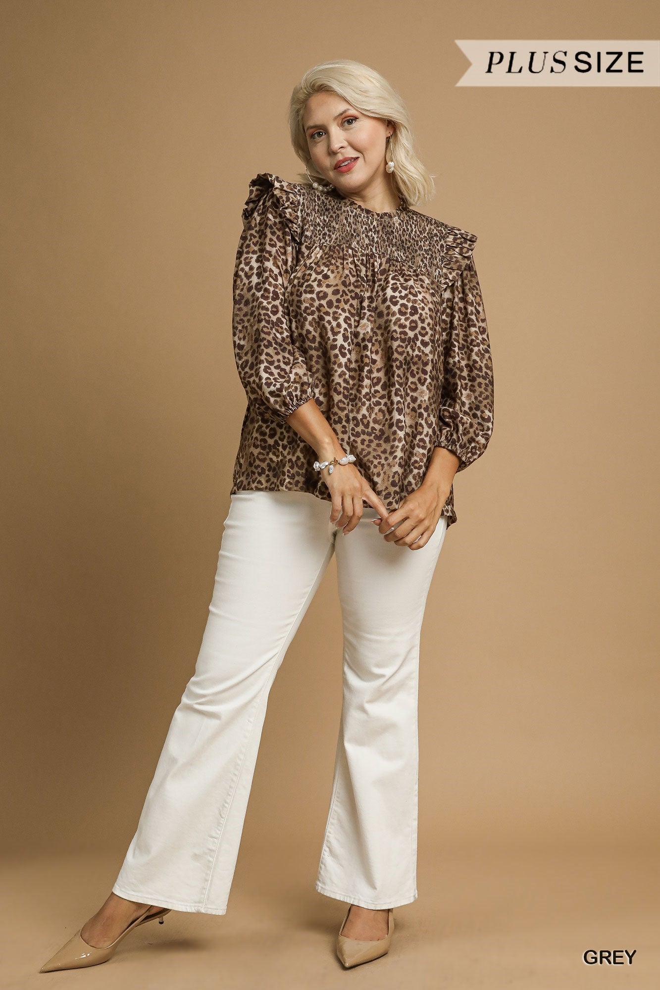 Smocked Leopard Ruffle Blouse