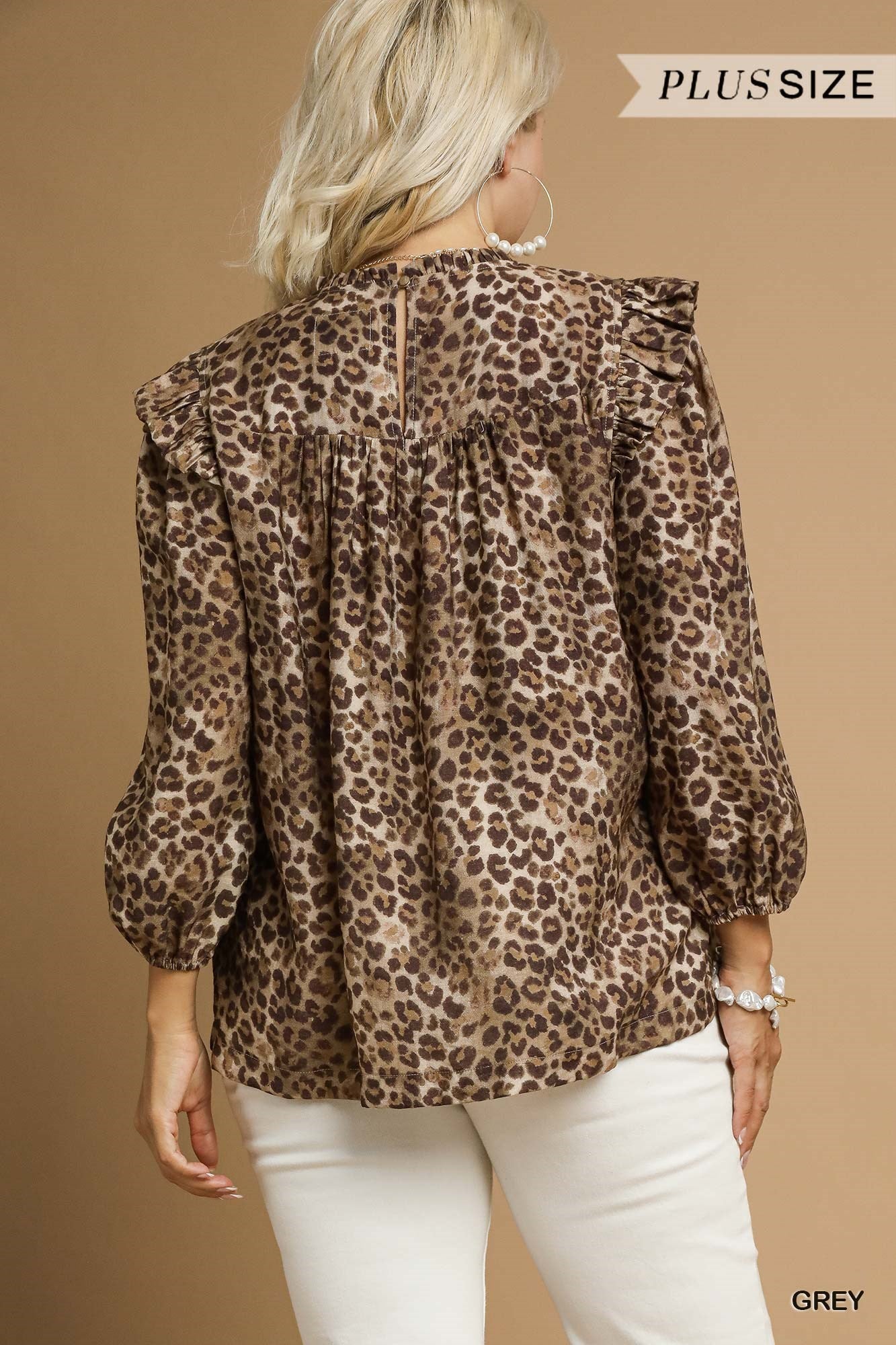 Smocked Leopard Ruffle Blouse