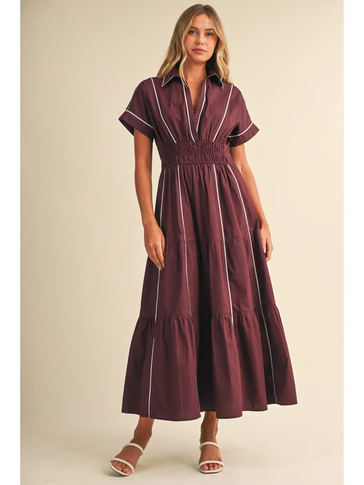 Smocked Waist A Line Silhouette Maxi Dress