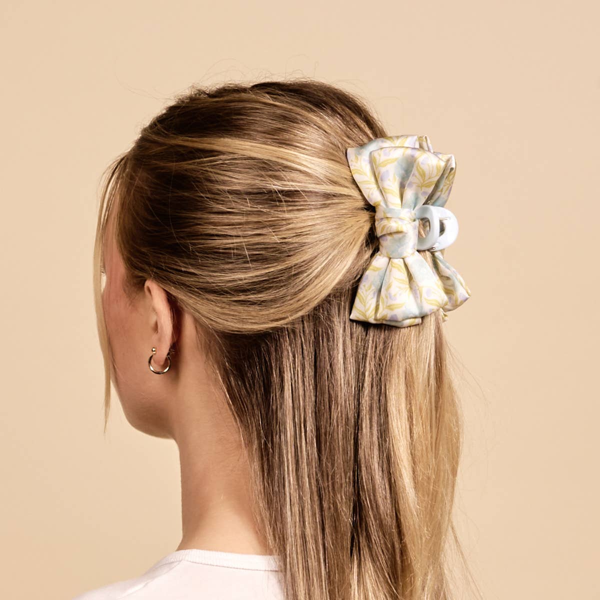 Mini Satin Bow Claw Clip–Poppin' Petals Aqua