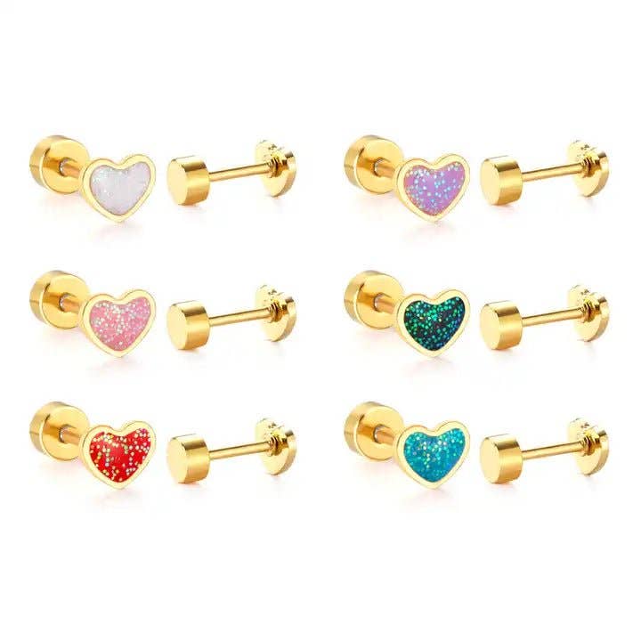 Screwback Stud Earrings - Nora Heart Purple