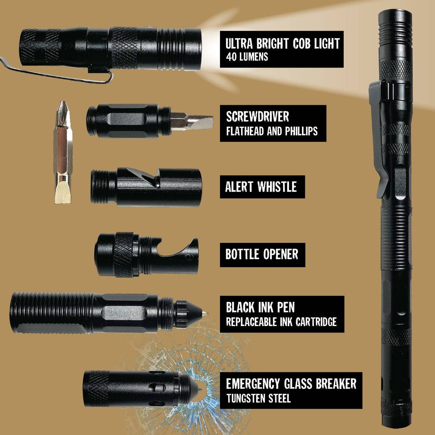 Tac Gear 6-In-1 Tactical Multi-Tool LED Pen