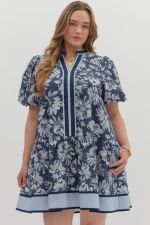 Blue Floral Strip Mini Dress