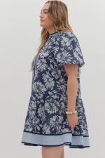Blue Floral Strip Mini Dress