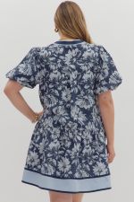 Blue Floral Strip Mini Dress