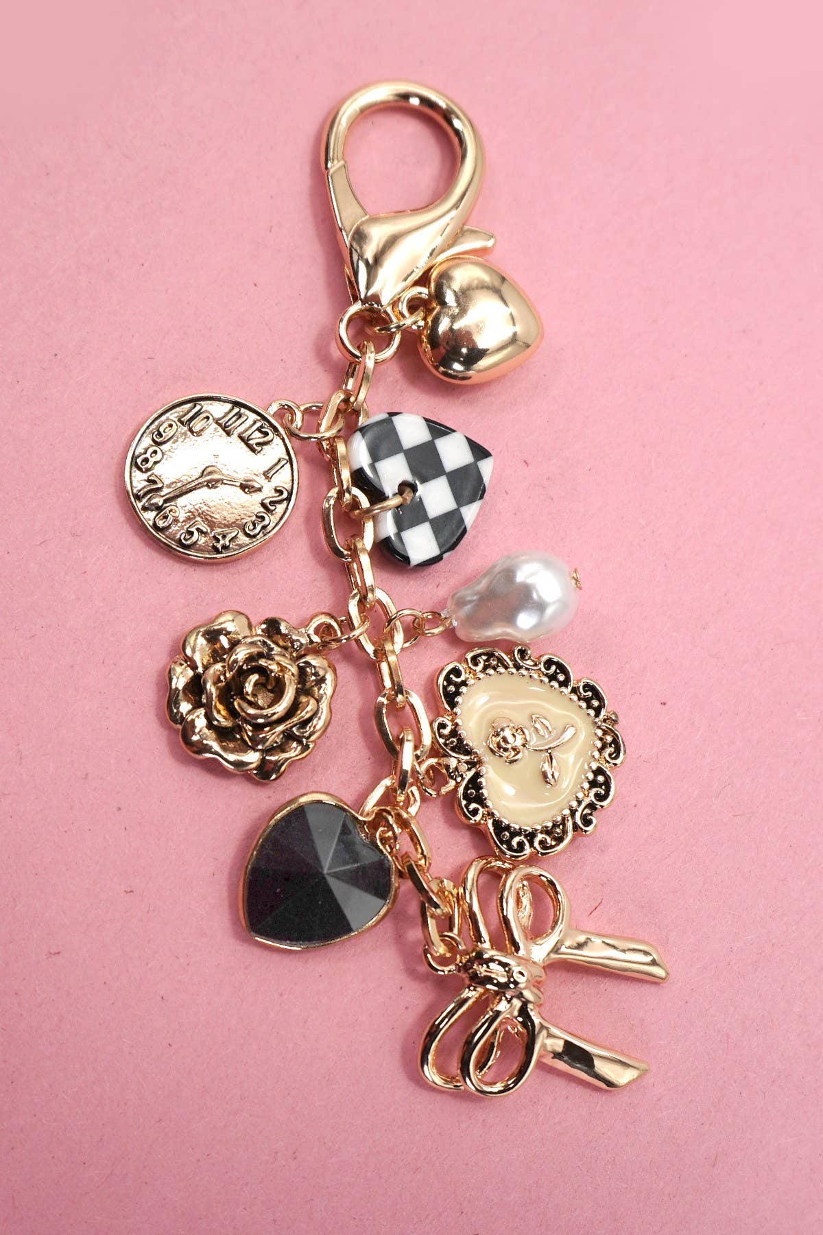 BOW CHECKER HEART FLOWER BAG CHARM
