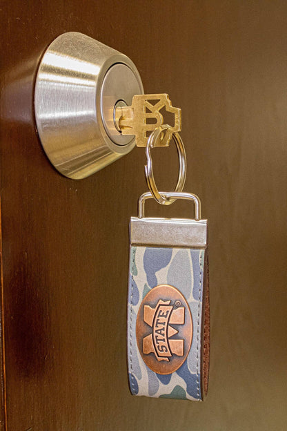 Mississippi State Bulldogs Old School Camo Leather Loop Keychain.