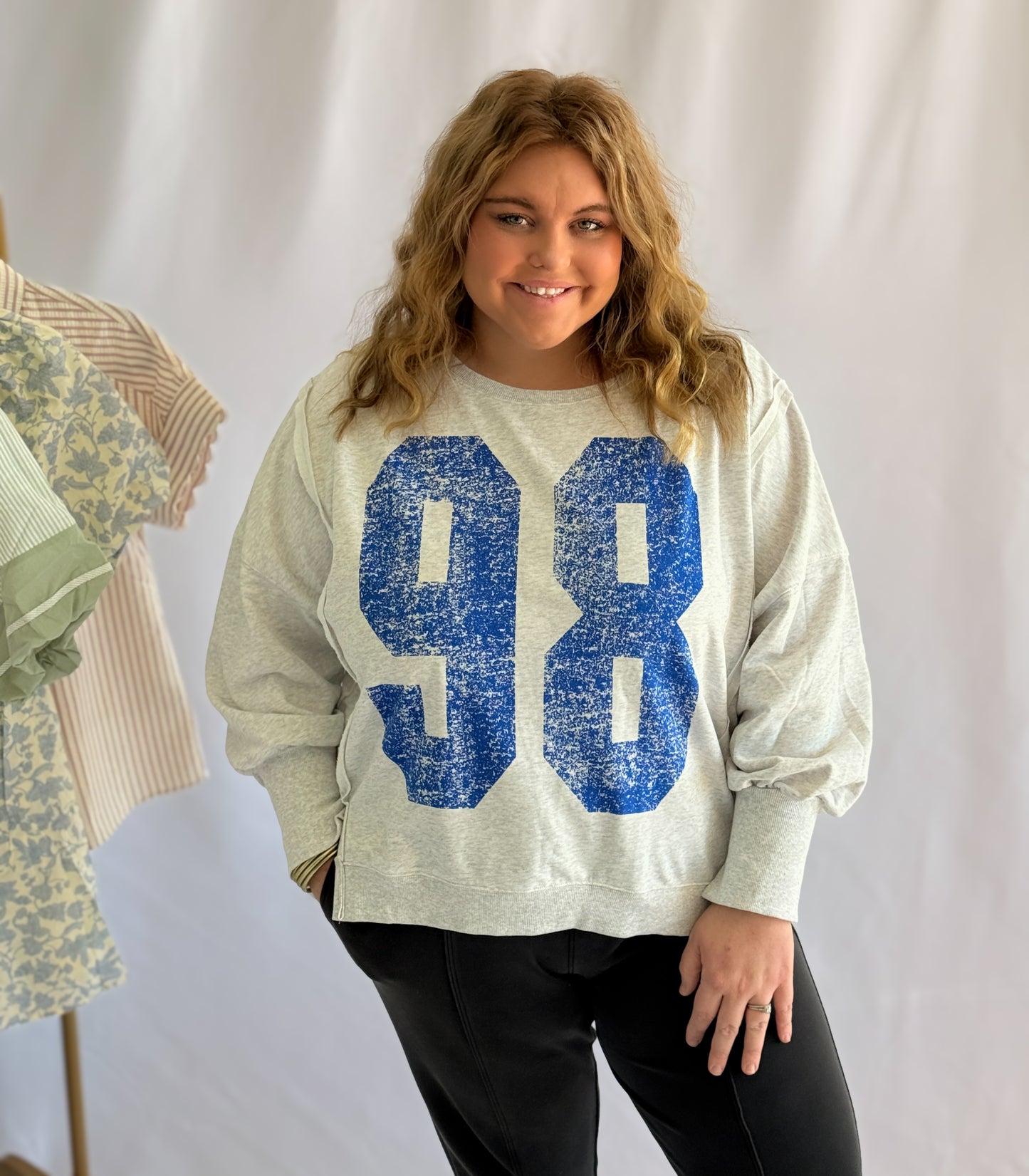 Faded Varsity Print Long Sleeve Pullover