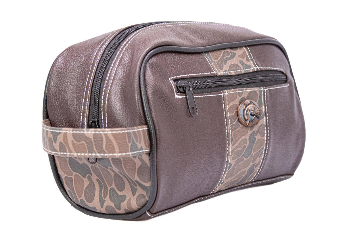Bass Brown Pebble Old School Camo Men's Toiletry Dopp Bag.