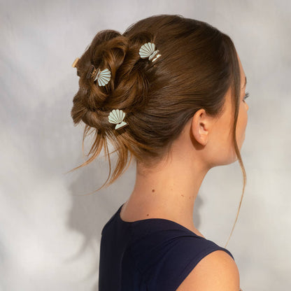 Metal Clam Shell Hair Clip 2pc Set - Gold & Pearlized Cream