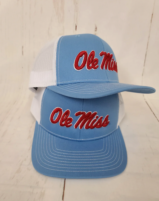Script Ole Miss Puff Cap-Blue/White