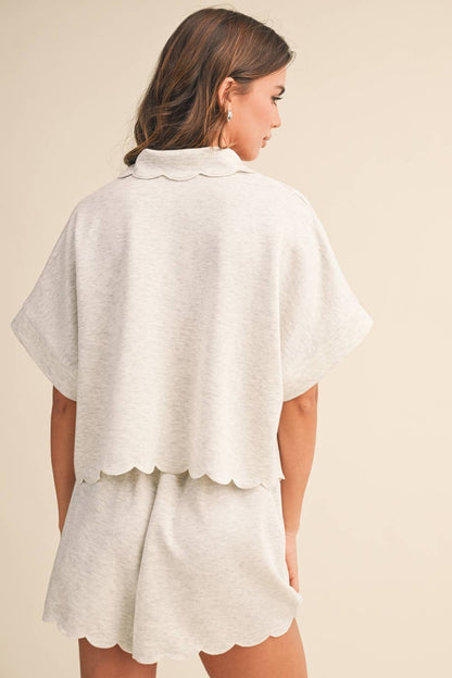 SCALLOPED EDGE COLLAR TOP AND SHORTS