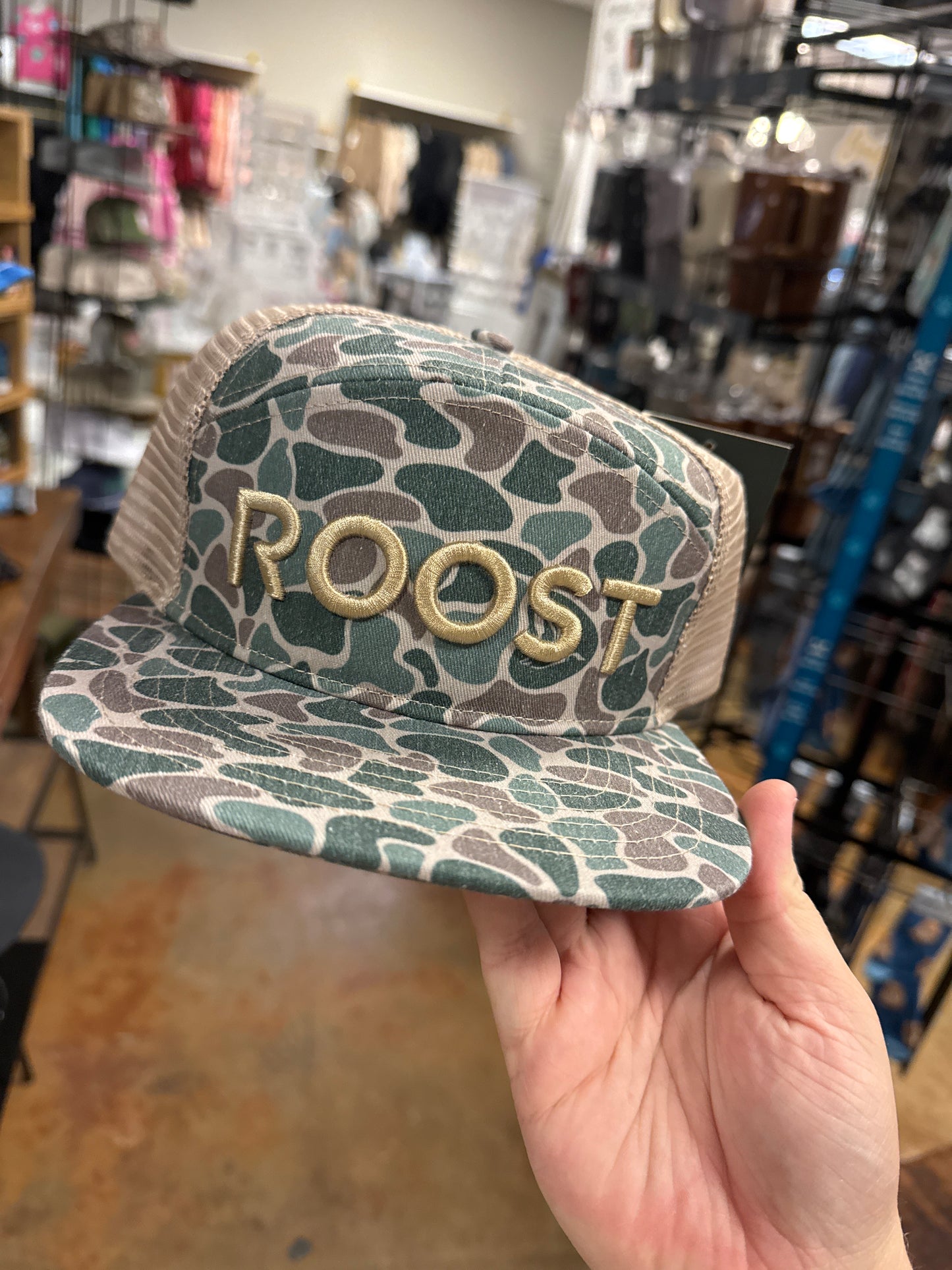 Roost Camo 7 panel logo hat