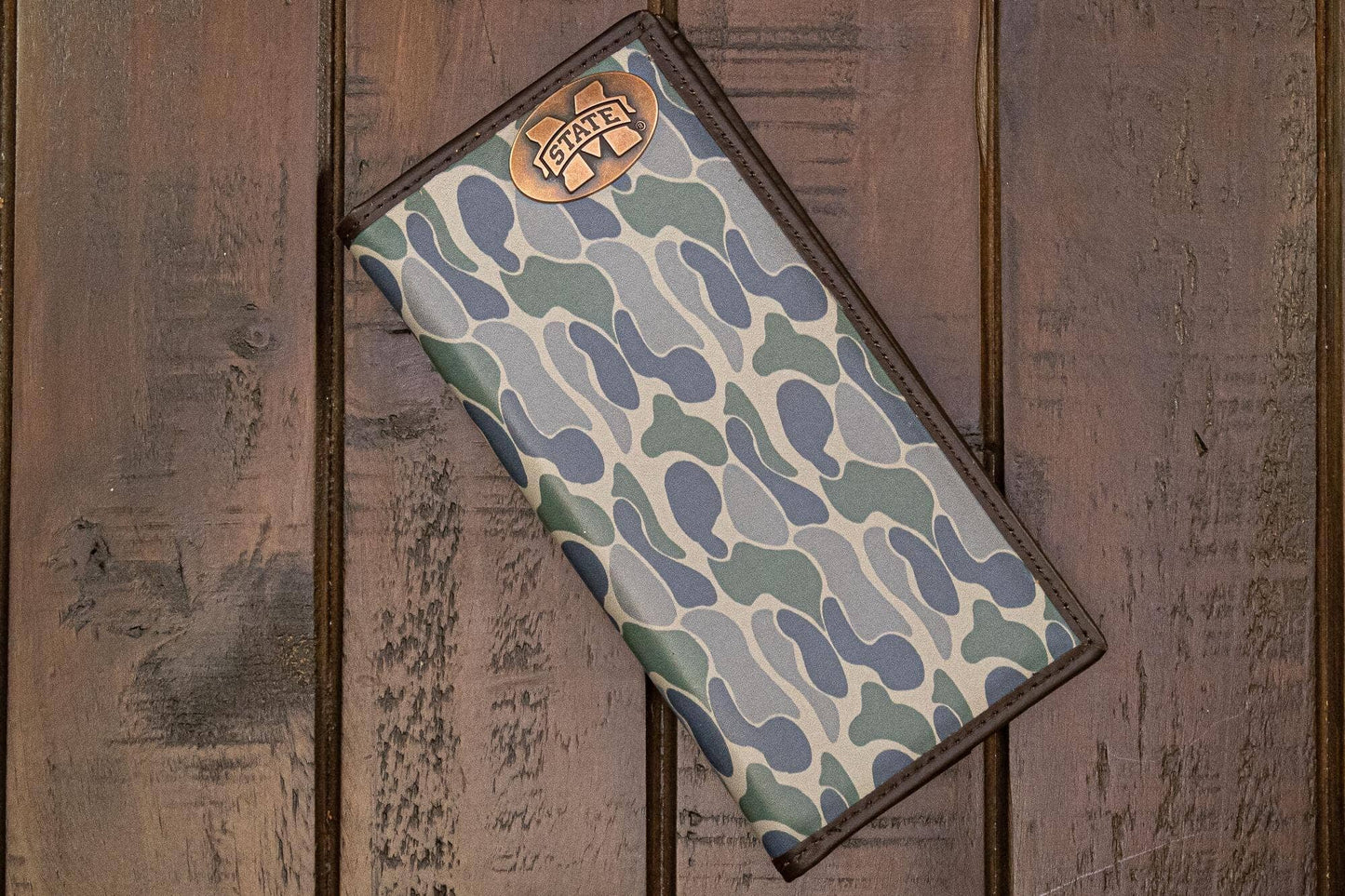 MSU Bulldogs Men's Secretary Old School Camo Leather Wallet.