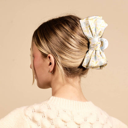 Satin Bow Claw Clip–Poppin' Petals Aqua