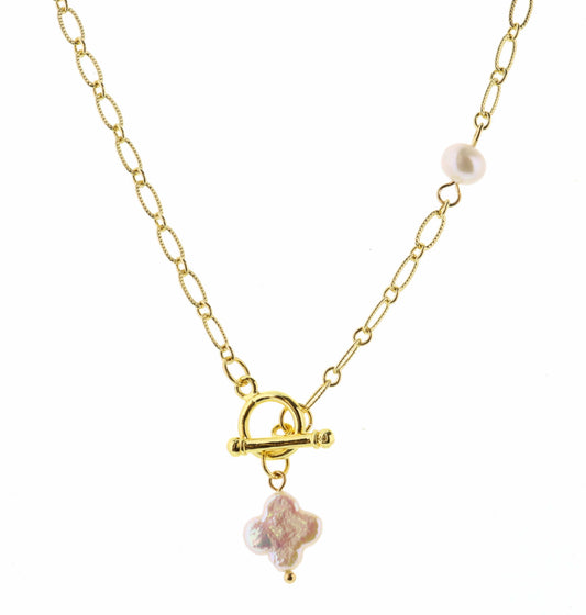 18" Pearl Clover with Toggle on Chain with Pearl Necklace