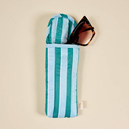 Puffy Sunglasses Case–Sicily Stripes Teal