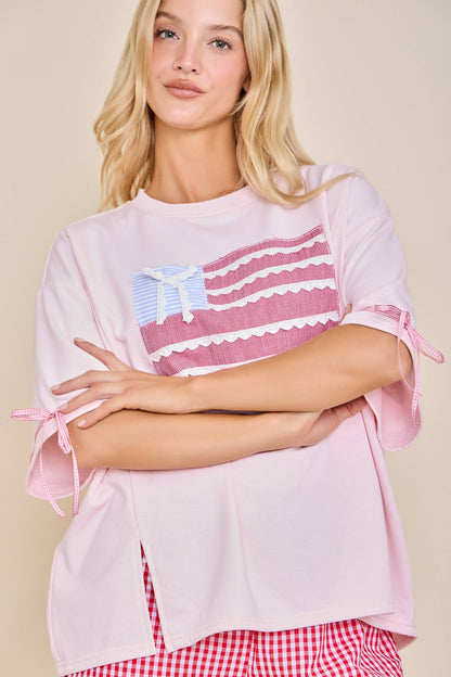 Patriotic Ribbon Patch Sweatshirt – Cute Lace Flag Top