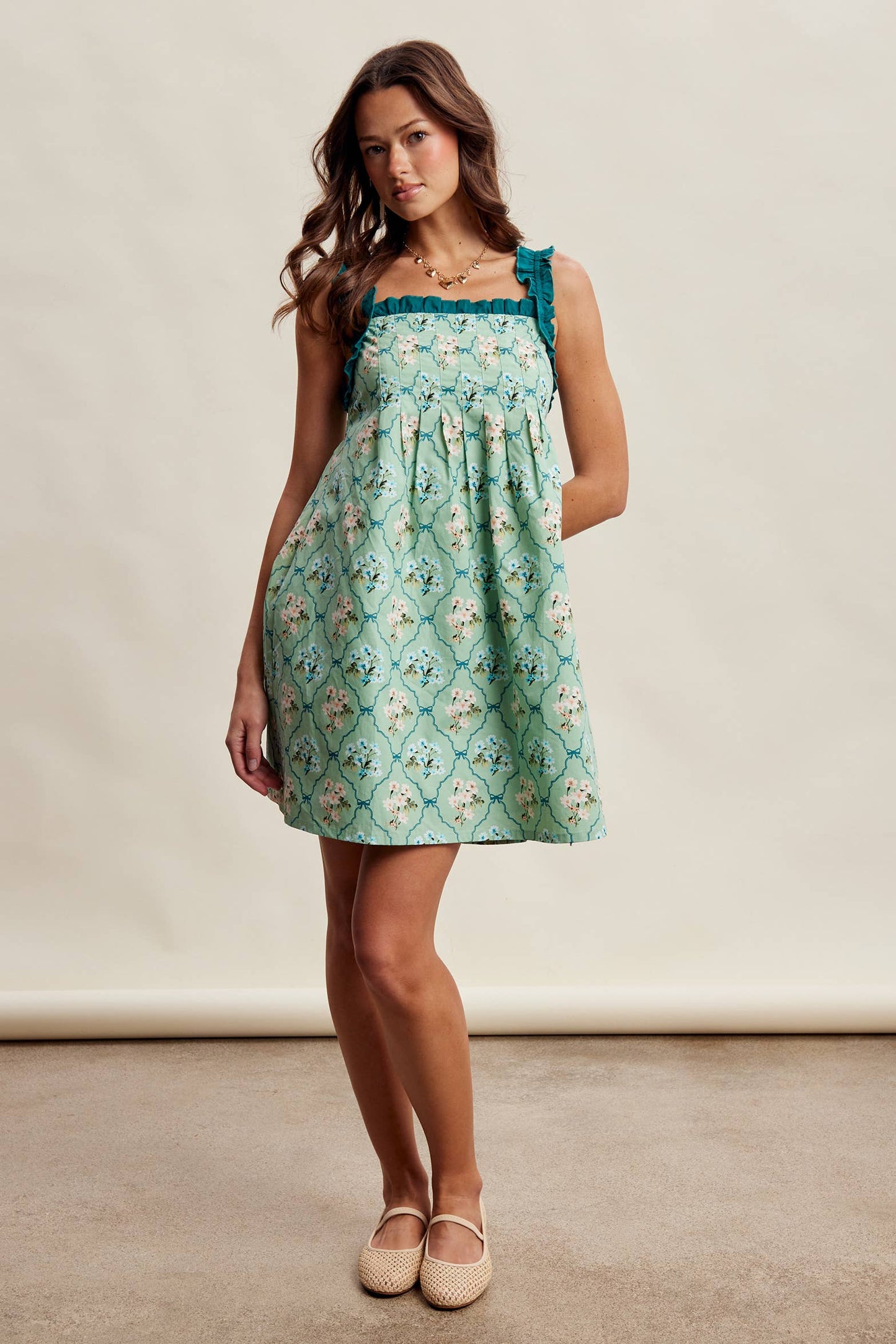 Floral Ruffle Strap Mini Dress