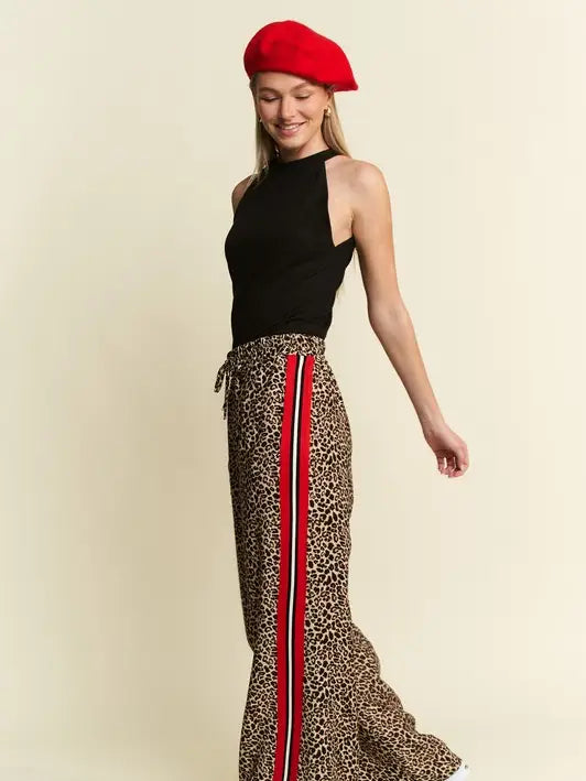 Leopard Contrast Trouser Red Panel