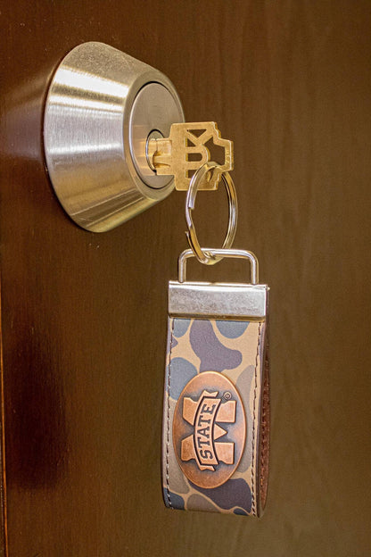 Mississippi State Bulldogs Old School Camo Leather Loop Keychain.
