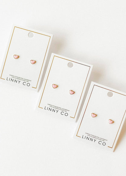 Screwback Stud Earrings - Nora Heart Pink
