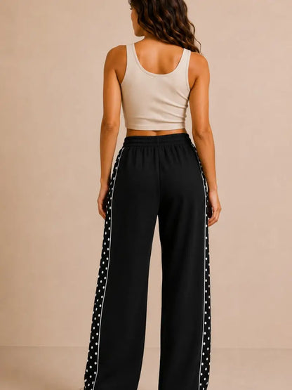 Polka Dot Side Stripe Wide Leg Sweatpants