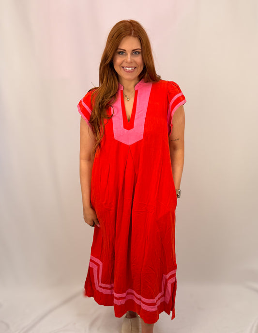 Linen Contrast Midi Dress