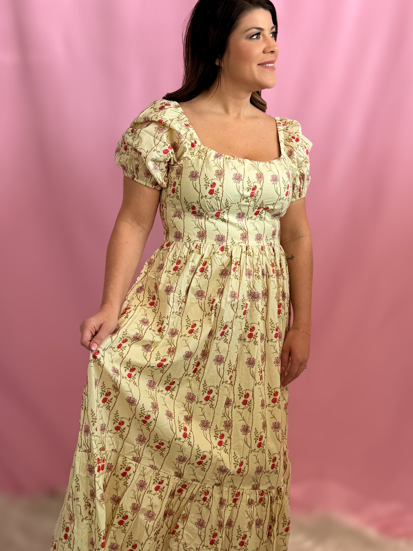 COTTON FLORAL MAXI DRESS