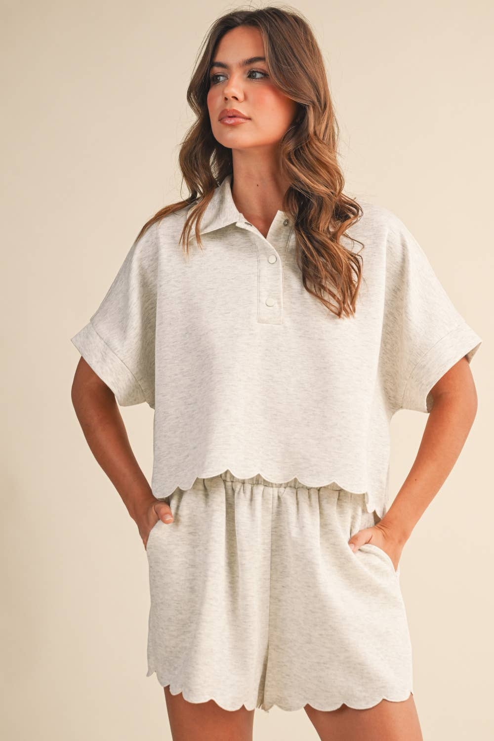 SCALLOPED EDGE COLLAR TOP AND SHORTS