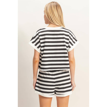 Striped Short Sleeve Top & Shorts Set