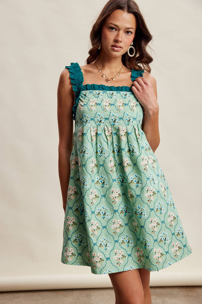 Floral Ruffle Strap Mini Dress