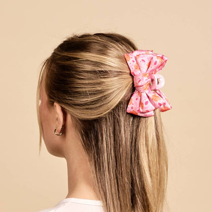 Mini Satin Bow Claw Clip–Poppin' Petals Hot Pink
