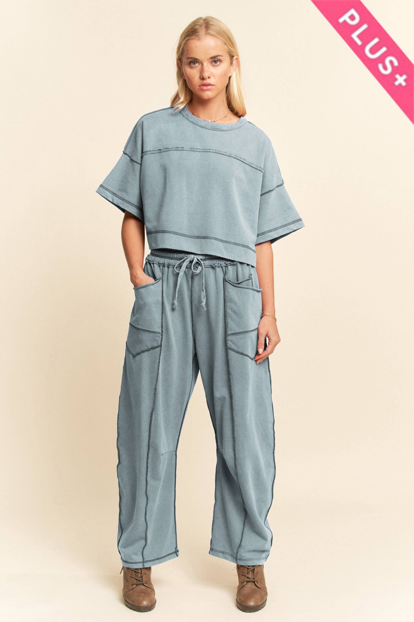 MINERAL WASHED EXPOSED BARREL PANTS SET