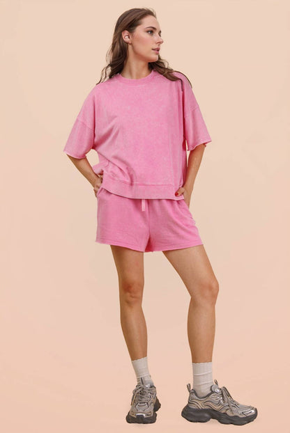 PLUS Mineral Washed Knit Casual Top & Shorts