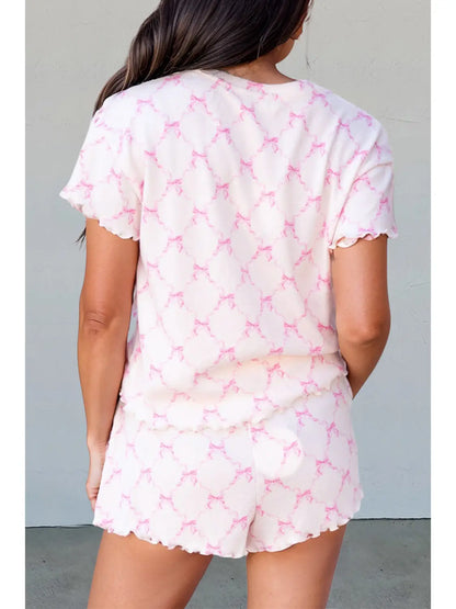 Pink Bow Print Lounge Set
