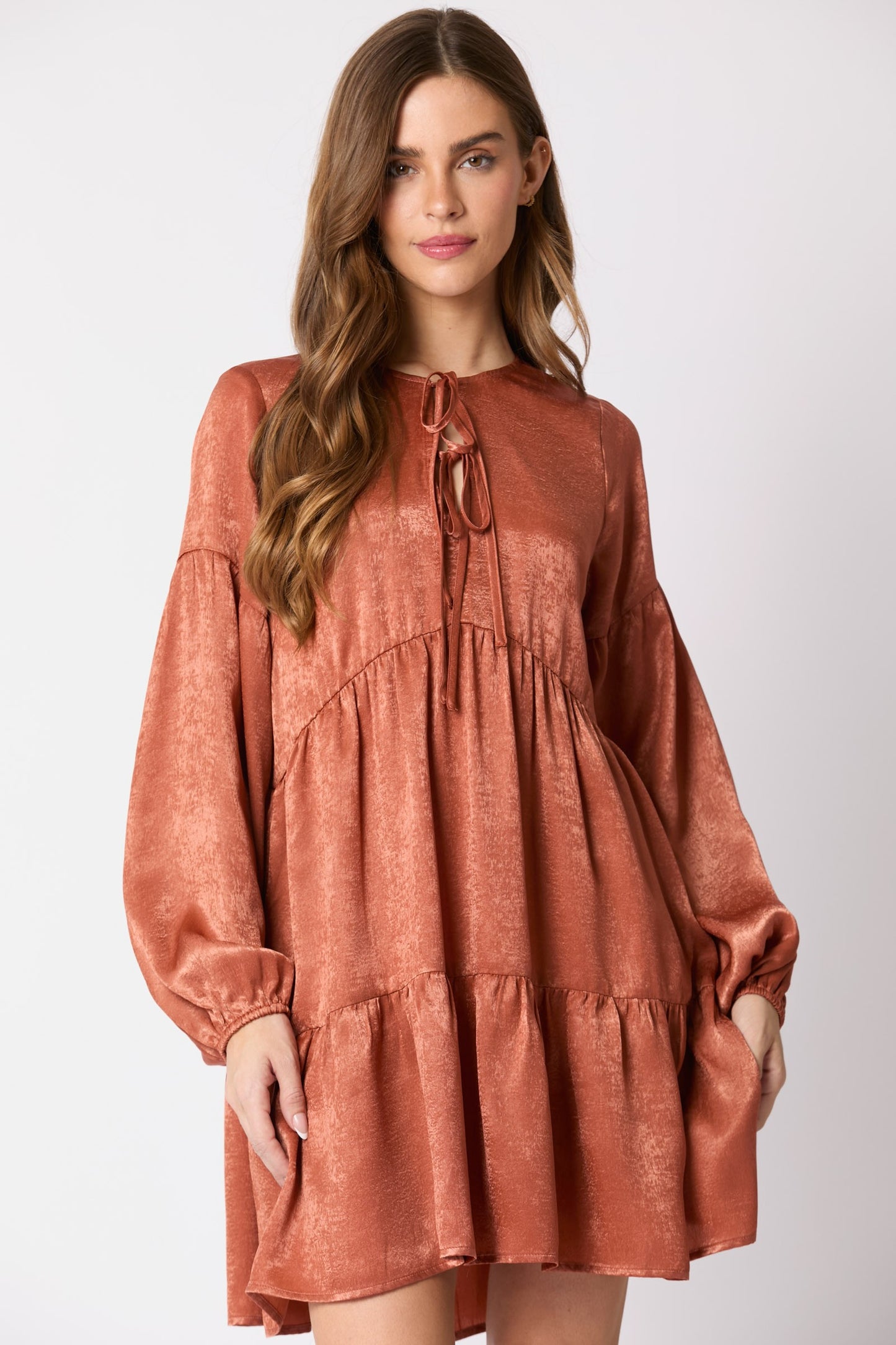 Long Sleeve Mini Dress With Side Pockets