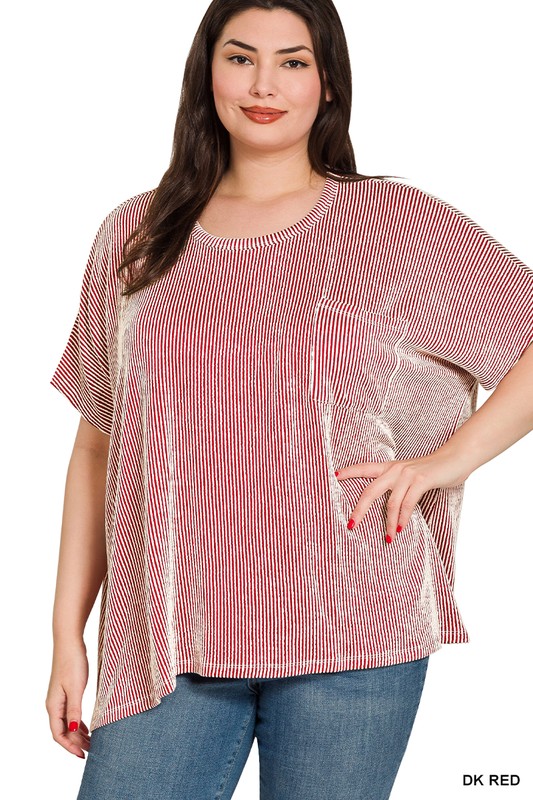 Plus Corded Rib Oversized Short-sleeve Top