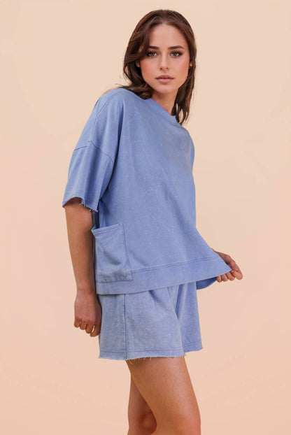 Mineral Washed Knit Casual Top & Shorts